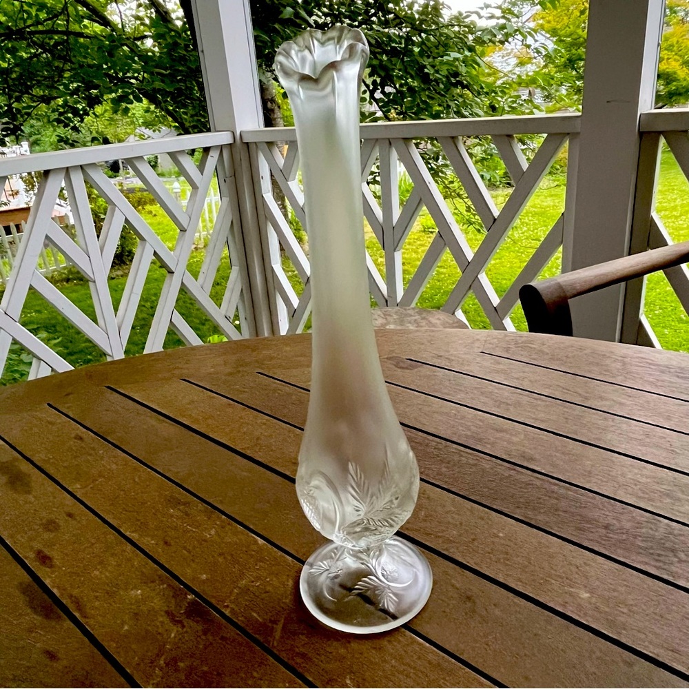 Vintage Fenton Swung Satin Glass Bud Vase Raised Strawberries and Vine
